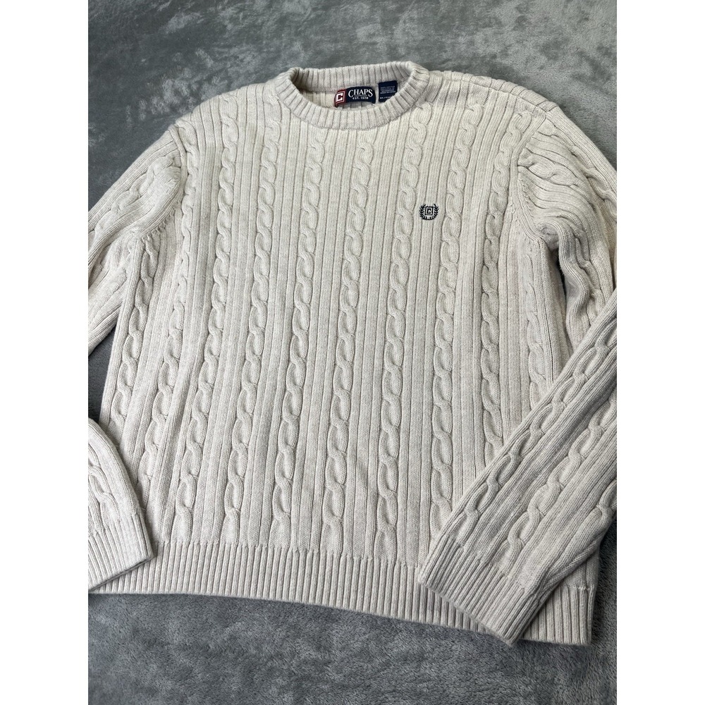 Chaps Men's Cream Cable Knit Pullover Sweater Size XL Cotton Classic